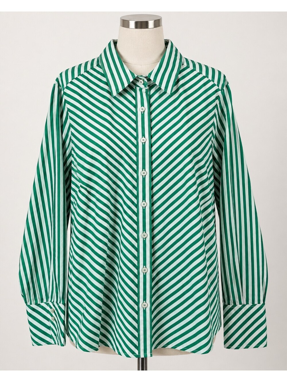 Tommy Hilfiger Green and White Striped Button-Up Blouse, Plus Size